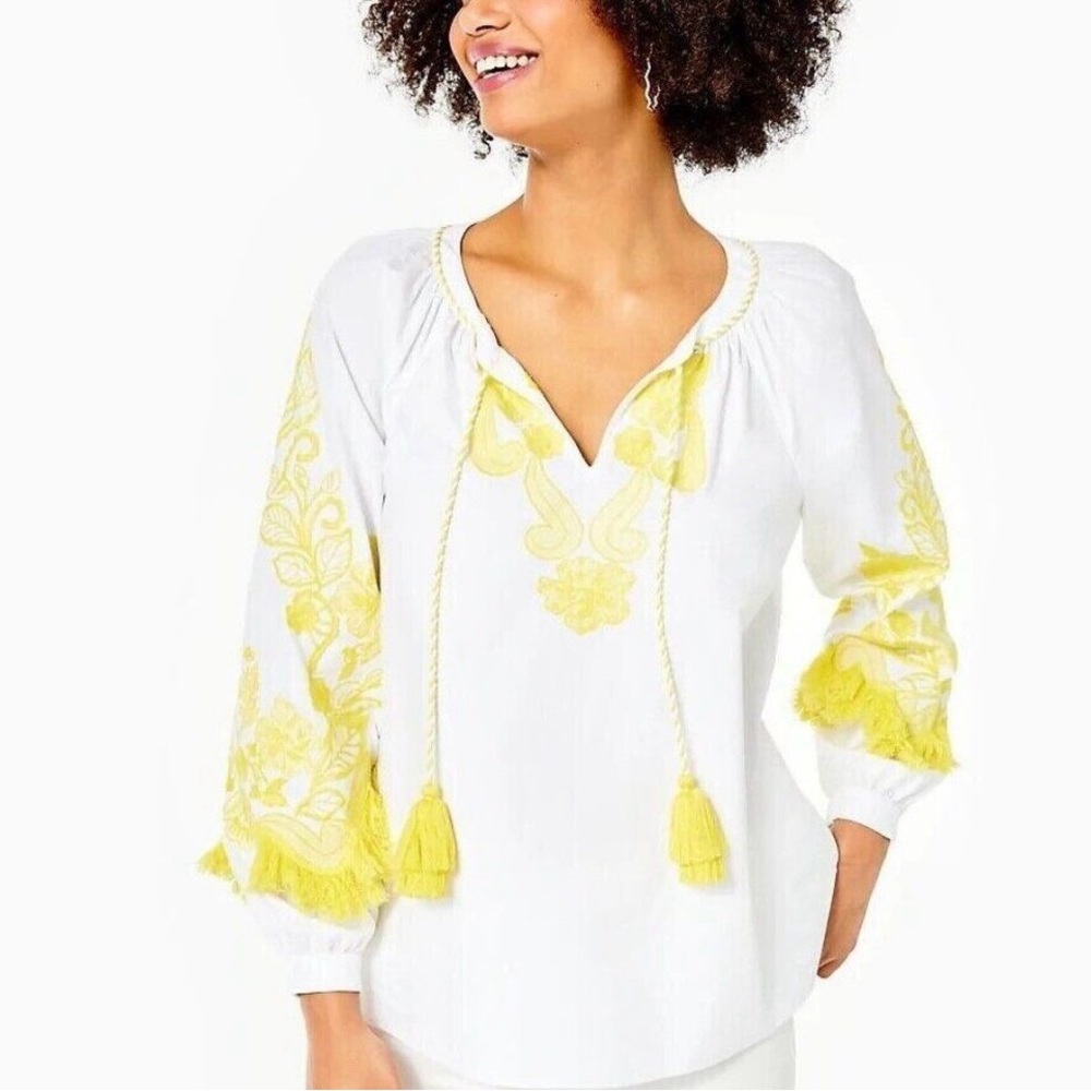 NWT Lilly Pulitzer Kaydence Tunic Top Resort White Yellow For Women's large